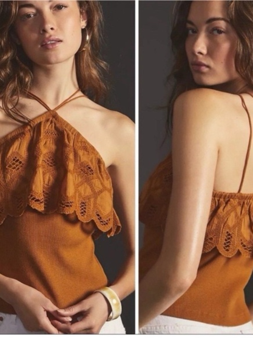 Anthropologie Rust Crochet Halter Camisole